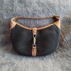 Eric Javits Squishee Studded Hobo Bag Clasp Lock Black & Tan Vintage